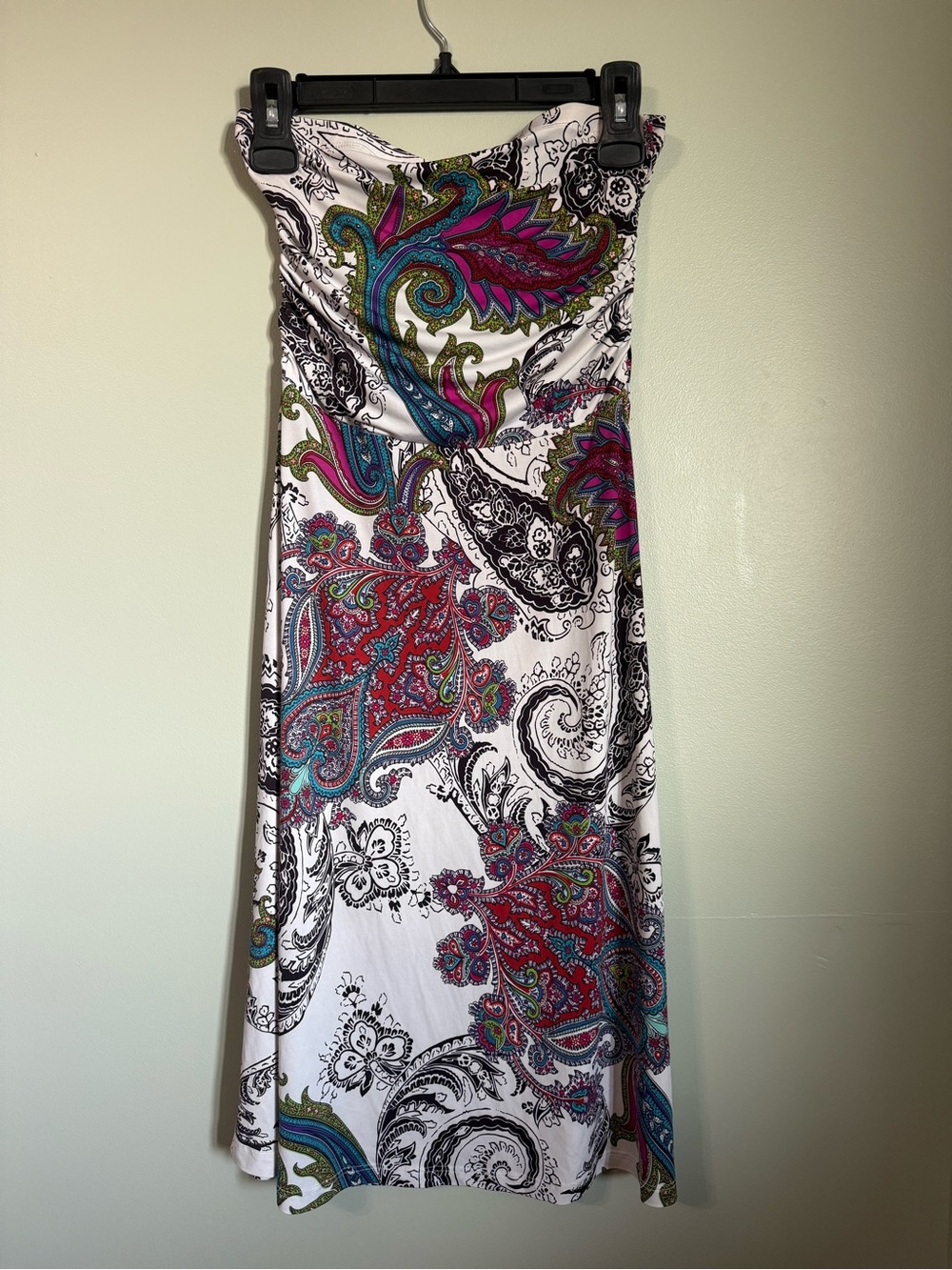 Veronica M Strapless Paisley Drop-Waist Tube Dress White Multi Boho size M
